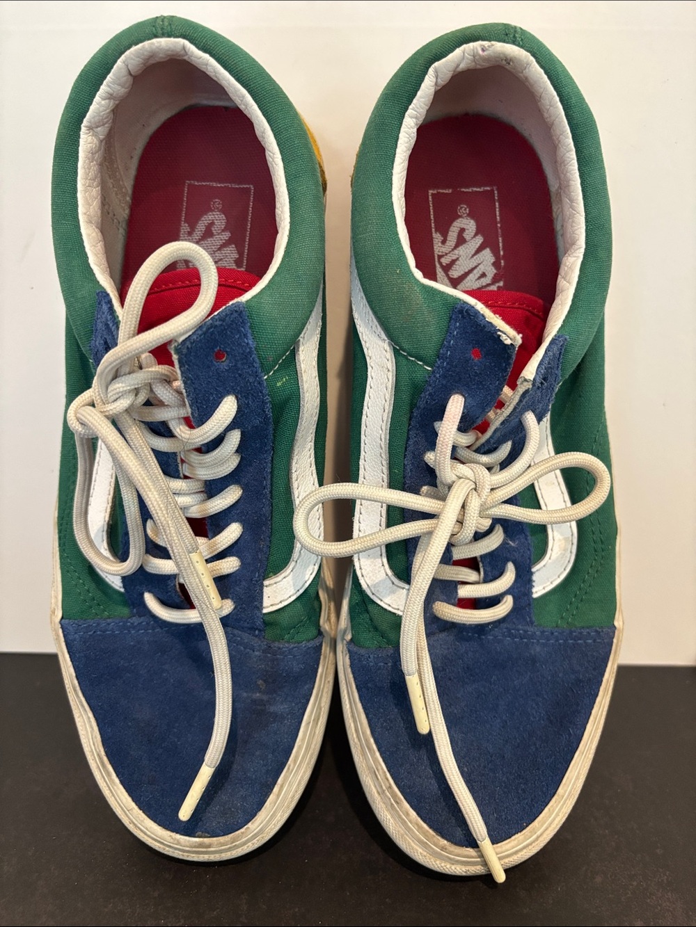 Vans Old Skool Low Top Sneakers in Green/Blue/White with Red Tongue M sz 8